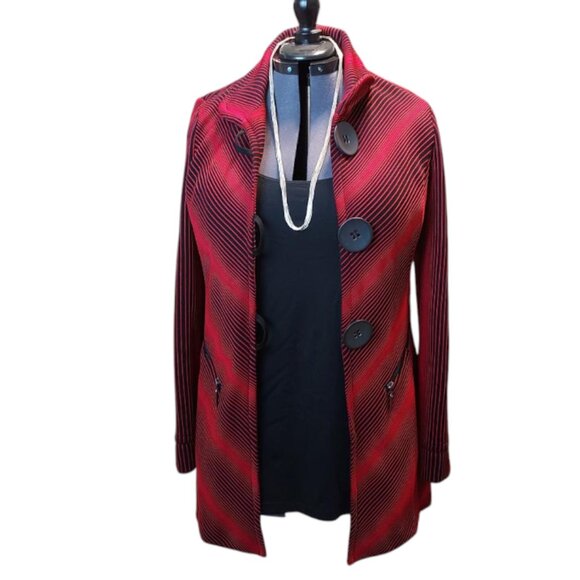 Joseph Ribkoff Black & Red Striped Jacket/Coat Sz 10 - Picture 2 of 9